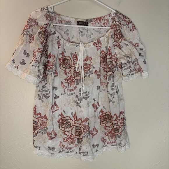 XCVI Tunic Medium Embroidered Tunic Top Boxy Drawstring Cottagecore Boho - Picture 1 of 5
